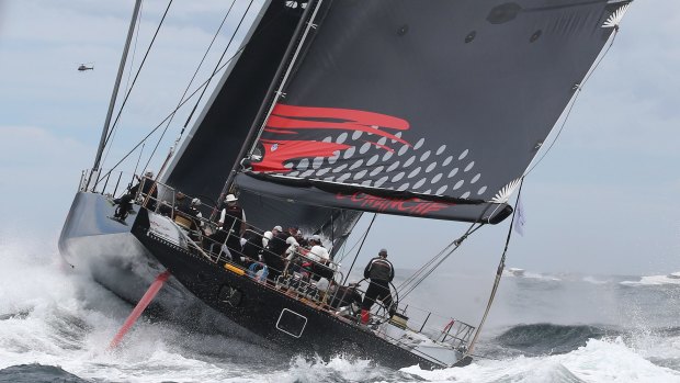 Built for speed: Comanche sails out of the Sydney heads during the 2015 race.