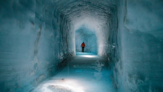 A glacial cave in Langjokull Glacier, Husafell, West Iceland.