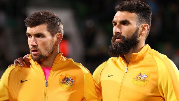 Mat Ryan (L) says the battle for starting XI spots in the Socceroos squad is good, ahead of their crucial clash with Saudi Arabia. 
