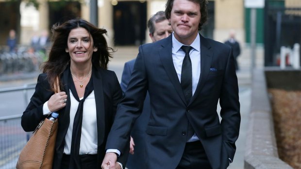 Former New Zealand cricketer Lou Vincent arrives at Southwark Crown Court, with his partner Susie Markham on Monday.