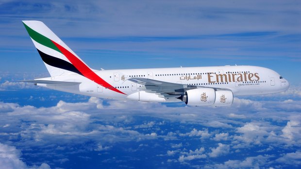 An Emirates A380-800. Not the plane on which the incident took place.