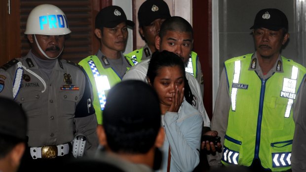 Andrew Chan's girlfriend Febyanti Herewila and brother Michael Chan moments after Indonesian police refused their request to see Chan before his transfer.