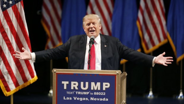 Republican presidential candidate Donald Trump speaks at the Treasure Island hotel and casino in Las Vegas on Saturday.