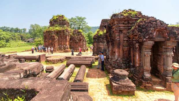 Remains of Hindu tower-temples at My Son Sanctuary, a UNESCO World Heritage site in Vietnam.