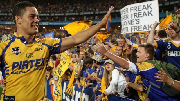 The Hayne Plane: Jarryd Hayne celebrates with Eels fans after beating Canterbury in the 2009 grand final qualifer.