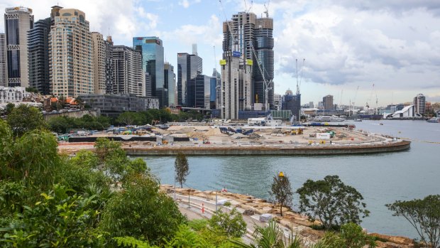 The high-rise development as viewed from Barangaroo Point, the new six-hectare Sydney harbour foreshore park.