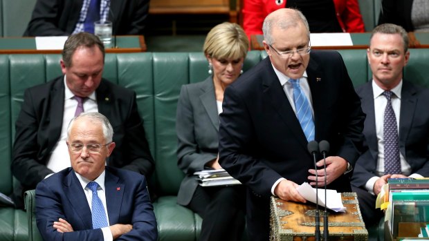 Prime Minister Malcolm Turnbull and Treasurer Scott Morrison during question time at Parliament House.