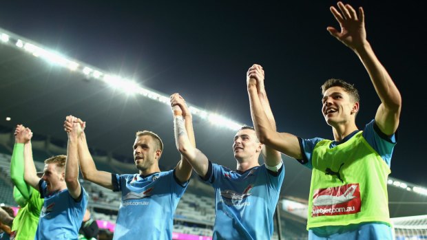 Good show: Sebastian Ryall of Sydney FC and team mates thank fans after winning