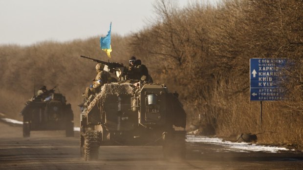 Ukrainian troops pulling out of Debaltseve.