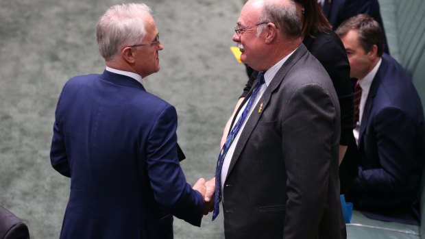 Malcolm Turnbull with Warren Entsch after the introduction of the Plebiscite (Same-sex Marriage) Bill in September 2016.