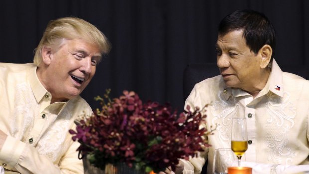 US President Donald Trump and Philippine President Rodrigo Duterte in Manila last month.