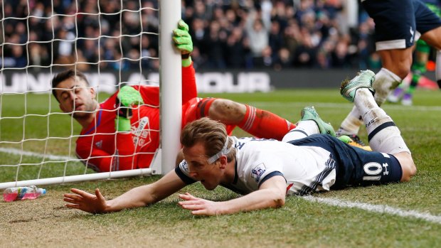 Tottenham's Harry Kane goes to ground after a near miss at White Hart Lane.