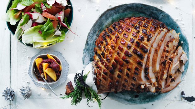 Andrew McConnell's stout, brown sugar, clove and orange glazed ham and summer salad.