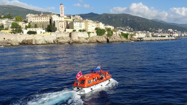 A Star Flyer tender ferries passengers to Bastia in Corsica.