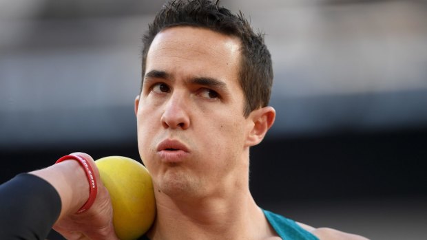 Cameron Crombie of Australia breaks the world record in the Men's Shot Put F38 Final during the IPC World ParaAthletics Championships.