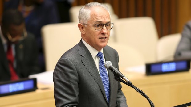 Prime Minister Malcolm Turnbull speaks during the Summit for Refugees and Migrants at UN headquarters.