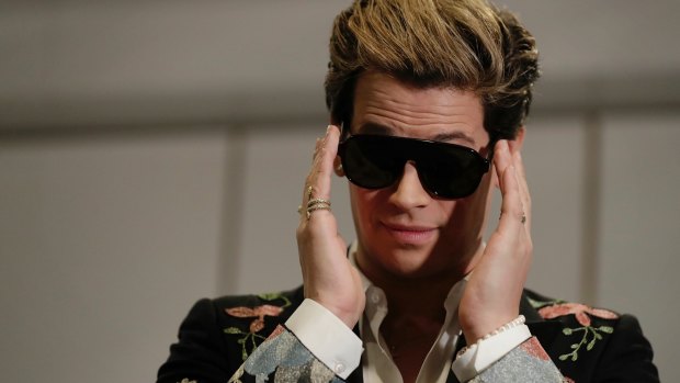 Milo Yiannopoulos during the function "A conversation with Milo Yiannopoulos" hosted by Senator David Leyonhjelm at Parliament House in Canberra on Tuesday.