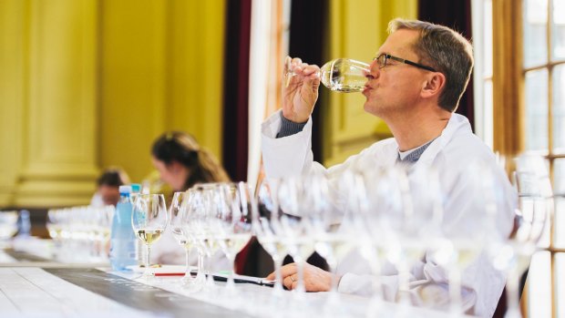 Steffen Schindler from the German Wine Institute judging at the 2017 Canberra International Riesling Challenge at Albert Hall. 