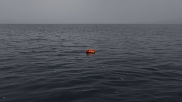 An abandoned lifejacket on the Aegean Sea.