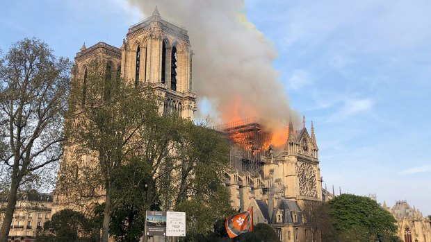 Notre Dame cathedral burns in Paris.
