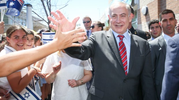 Benjamin Netanyahu visiting Moriah College in Queens Park, Sydney.