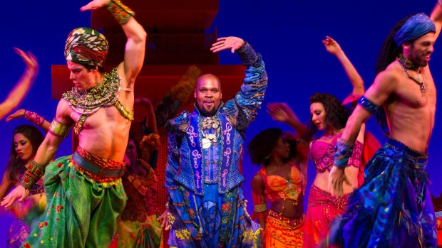 Michael James Scott as the Genie in Aladdin at the Capitol Theatre in Sydney. 
