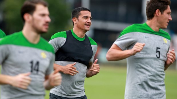 Hot hosts: The Socceroos train in Melbourne.