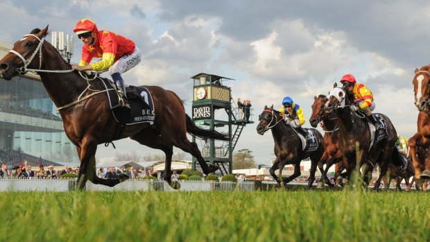 Class acts: Hugh Bowman drives Press Statement to victory in the Guineas.