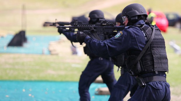 NSW police officers underwent training at the site with high-powered Colt M4 Carbine rifles.