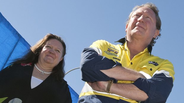 Gina Rinehart and Andrew Forrest campaign against the mining tax back in 2010.