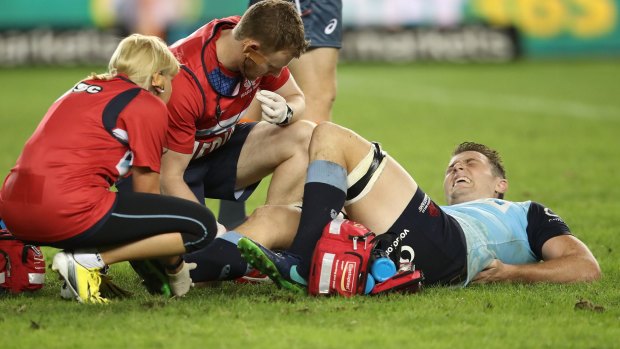 Sidelined: Jack Dempsey could be out for up to three months after hurting his foot in the Waratahs' loss to the Brumbies.
