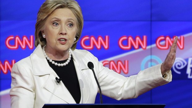 Hillary Clinton speaking during a debate hosted by CNN. 