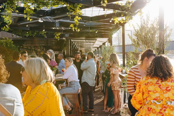 The pontoon bar is decked out in greenery over two storeys and highlights Victorian producers across its menu.