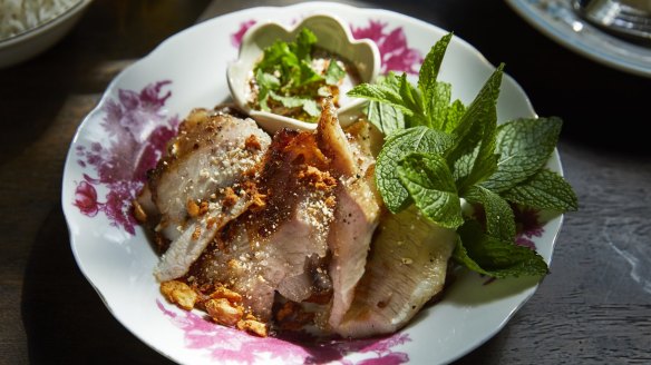 Grilled pork jowl with smoked chilli nam jim.