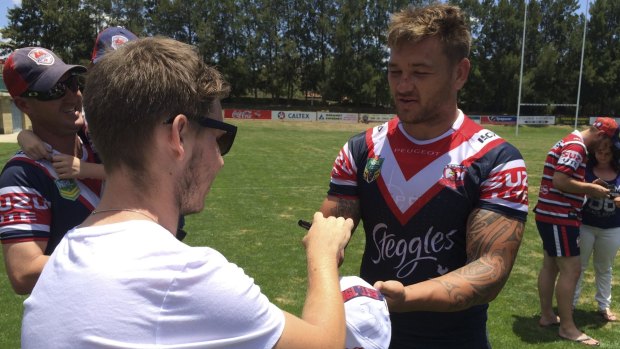 Jared Waerea-Hargreaves meets Roosters  fans in Canberra on Sunday.