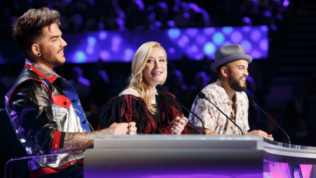 <i>X Factor Australia</i> judges (from left) Adam Lambert, Iggy Azalea and Guy Sebastian make up the 2016 panel.
