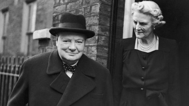 Former British prime minister Winston Churchill and his wife Clementine in 1945. 