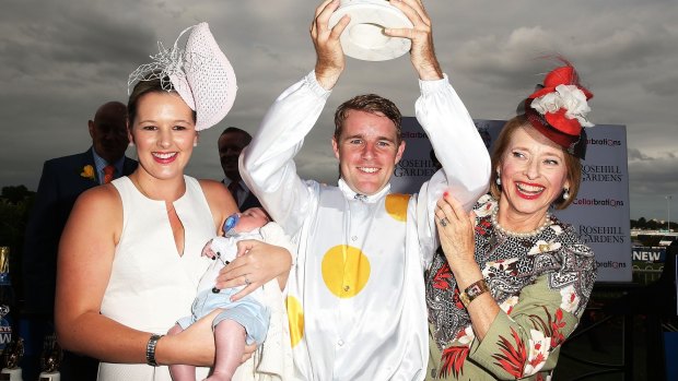 On top of the world: Tommy Berry with Gai Waterhouse and his fiancee Sharnee Nisbit after taking out the big one.