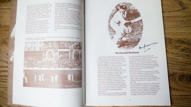 Pages in 'The Greats of '48', part of Ian Moir's collection of cricket books and memorabilia which will be auctioned in Sydney.