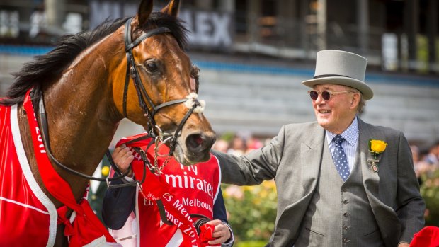 Lloyd Williams with Rekindling after winning the 2017 Melbourne Cup.