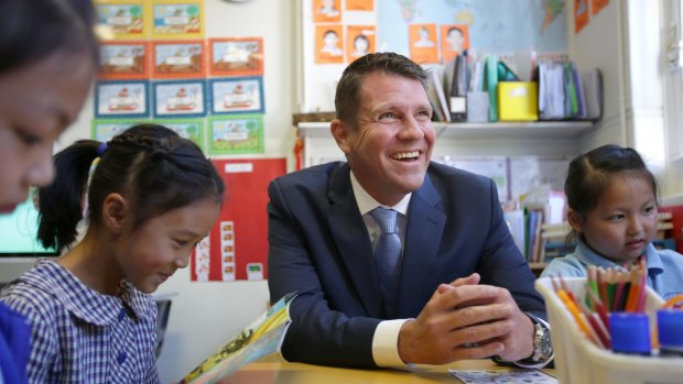 Premier Mike Baird introduced Education Minister Adrian Piccoli to an audience of primary school principals on Wednesday.