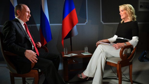Russian President Vladimir Putin talks with Megyn Kelly during an interview with NBC's Sunday Night with Megyn Kelly in St. Petersburg, Russia.
