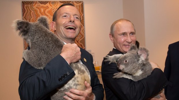 Tony Abbott and Russian President Vladimir Putin at the G20 summit in Brisbane.