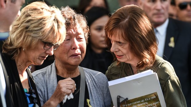 May 8, 2015: Helen Chan at the funeral for her son Andrew in Sydney.