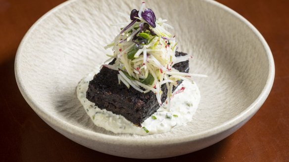 Morcilla with sauce gribiche and radish salad.