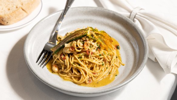 Tagliolini with spanner crab.