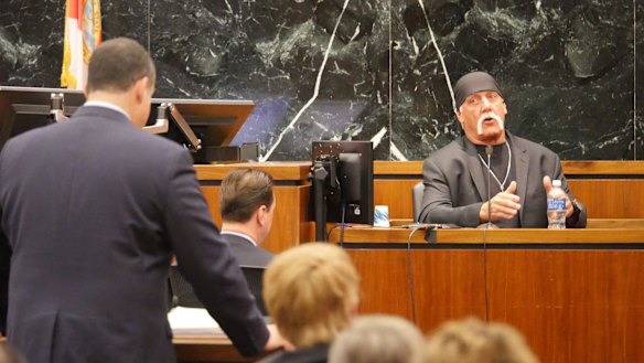 Wrestler Hulk Hogan testifies in his case against the news website Gawker in St Petersburg, Florida, in March.