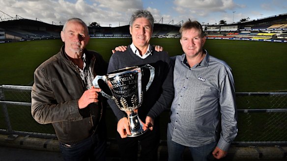Carlton greats Robert Walls, Stephen Kernahan and David Rhys-Jones celebrate the 30-year anniversary.