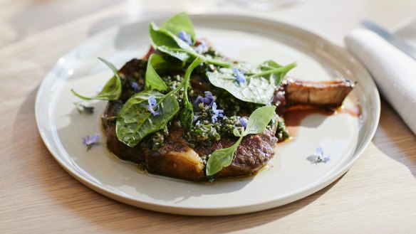 Cape Grim steak with caper salsa.