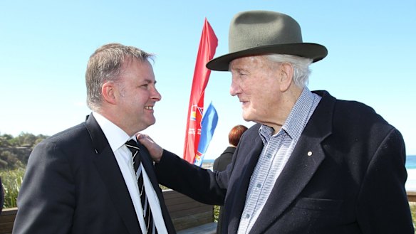 Albanese with Labor elder statesman and mentor Tom Uren in 2010.